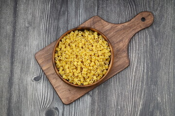 Italian Food background on wooden table. Top view.
