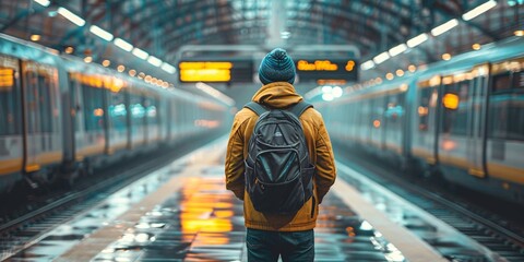 Obraz premium Man waiting for airport train.