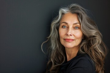 Fototapeta premium Middle aged woman with black background
