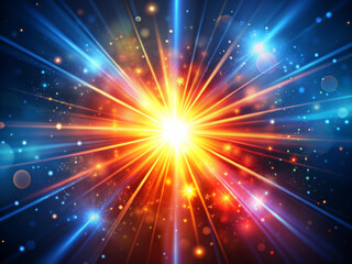 Naklejka premium red star burst, Colorful glow Light flare sparks texture. red orange rays on dark blue abstract overlay.