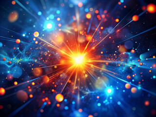 Naklejka premium abstract background, Colorful glow Light flare sparks texture. red orange rays on dark blue abstract overlay.