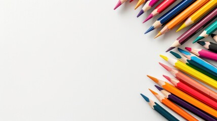 Fototapeta premium Back to school concept with colored pencils on white background