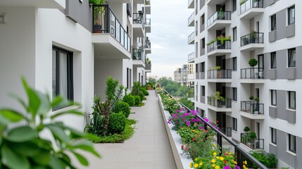 Residential complex with communal gardens and pools, complex, living center