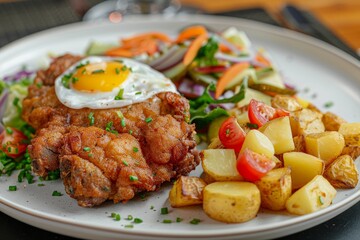 Fototapeta premium Pork chop potatoes salad