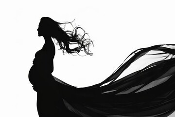 Fototapeta premium Pregnant woman outline on white backdrop