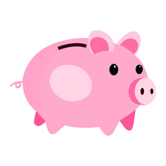 Pink Cute piggy bank isolated on white background.