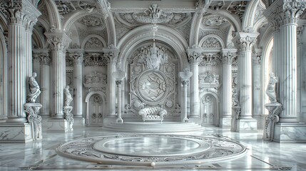 Fototapeta premium Decorated throne hall with white throne.