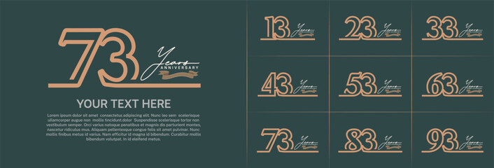 anniversary logotype set vector, brown line color for special day celebration