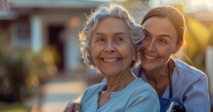 Nurturing assistance: nurse tends to retired senior citizen, essential healthcare, emotional support, practical aid, fostering a dignified, comfortable living environment for the elderly