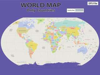 World map. Political maps of North and South America, Europe and Asia, Africa and Australia continents. World map countries and country names. 