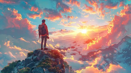 man standing at the peak of mountain to see vision