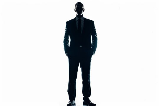 Serious Caucasian businessman in a full suit looking handsome standing alone in a studio with a white background - Powered by Adobe