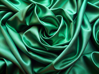 Obraz premium background, green satin fabric texture, cotton, Texture, background, pattern. Texture of green silk fabric. Beautiful emerald green soft silk fabric.