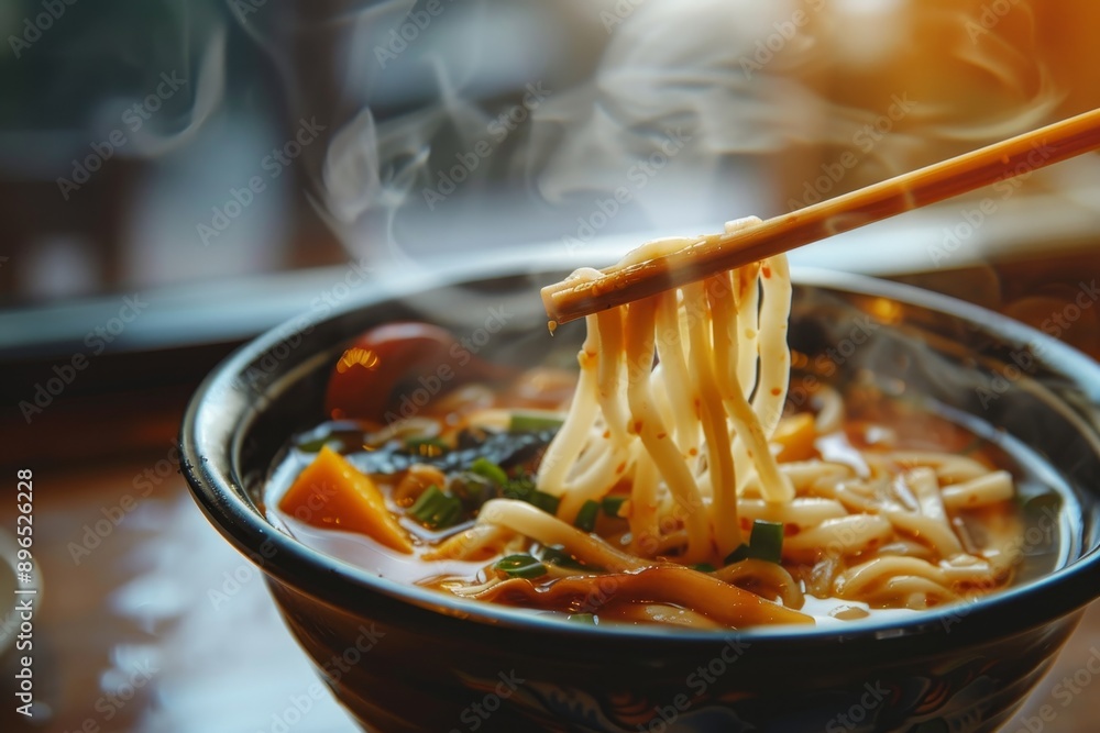 Wall mural Soup with udon noodles