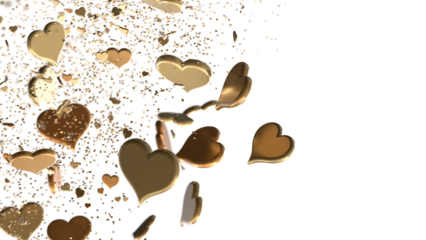 Falling red and pink hearts isolated on transparent background. Valentine’s day design. 3D rendering