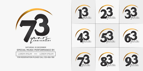 anniversary logotype set vector, black and gold color with swoosh for special day celebration