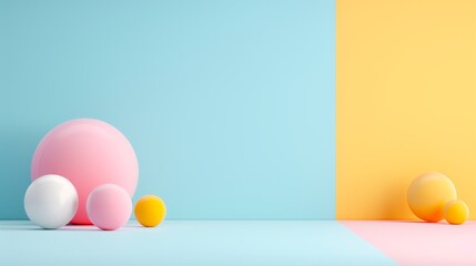 Colorful spheres in pastel shades create a modern, minimalist backdrop, perfect for creative and playful design projects.