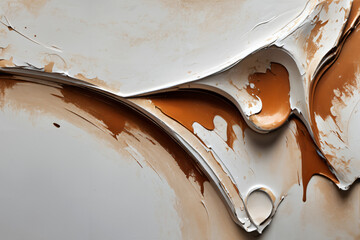 Obraz premium Abstract thick impasto paint texture with smooth white and orange swirls