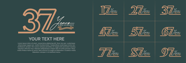 anniversary logotype set vector, brown line color for special day celebration