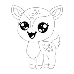 Little Cute Cartoon Deer Line Art For Kids Coloring Page And T-Shirt.