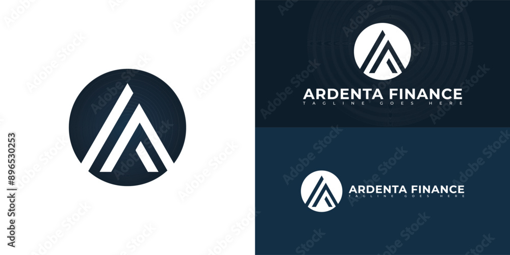 Poster abstract circle initial letter af or fa in deep blue color isolated on multiple background colors. t