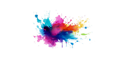 Obraz premium Bright colorful watercolor splash splatter stain brush strokes on white background. Modern vibrant aquarelle spot. Rainbow trendy isolated design on white. Element. Vector watercolor illustration. 