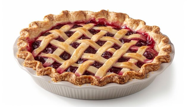 Delicious homemade cherry pie with a golden, flaky crust and a beautiful lattice design, perfect for dessert lovers.