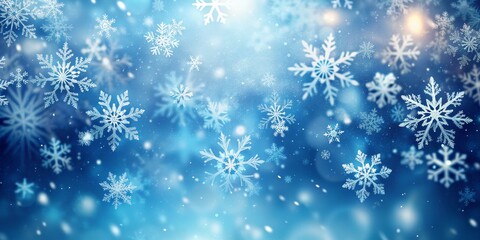 Winter Wonderland with Falling Snowflakes, Blue Background, Blurred Lights, Christmas, Winter, Snow, Holiday