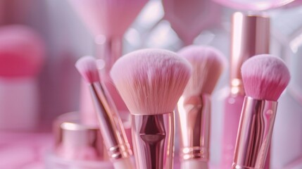 A close-up shot of a bunch of makeup brushes, ideal for use in beauty tutorials or product demonstrations