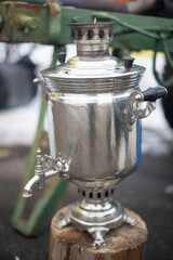 Russian samovar. Making tea. Folk cuisine.