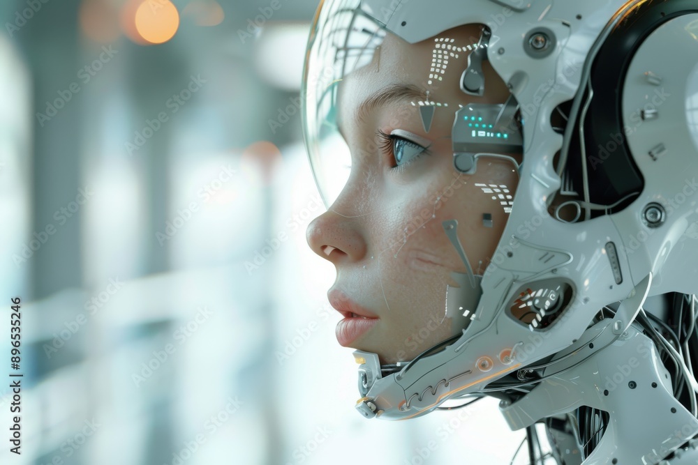 Aufkleber artificial intelligence - ai robot merging with human