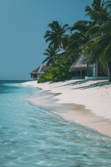 Beautiful tropical landscape with wooden beach villas