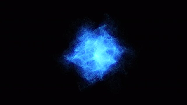 Bright glowing abstract energy motion. Blue energy blob of shiny cosmic particles. 3d orb energy flow. Energy waves forming a 3d sphere in space. Science, future technology, power generation. 4k.