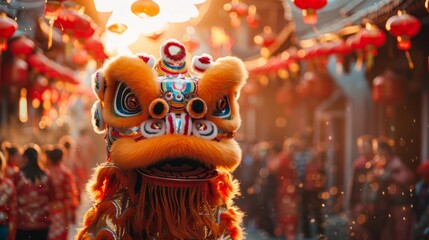 Chines new years Festive lion dance during a colorful celebration