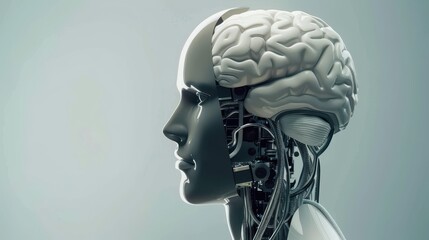 artificial intelligence - AI robotic brain merging with human brain