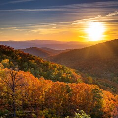 Sunset over mountains in Autumn