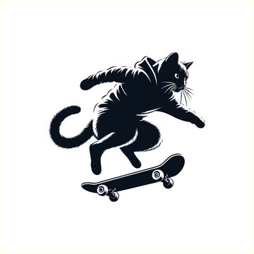 silhouette vector of a cat playing skateboard	
