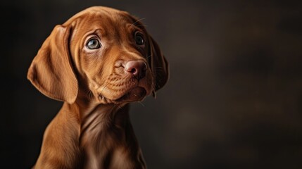 Creating a portrait of a Hungarian Vizsla pointer puppy on a dark backdrop