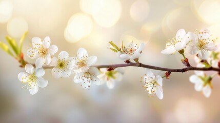 Beautiful White Apricot Blossom Branch in Spring Natural Background