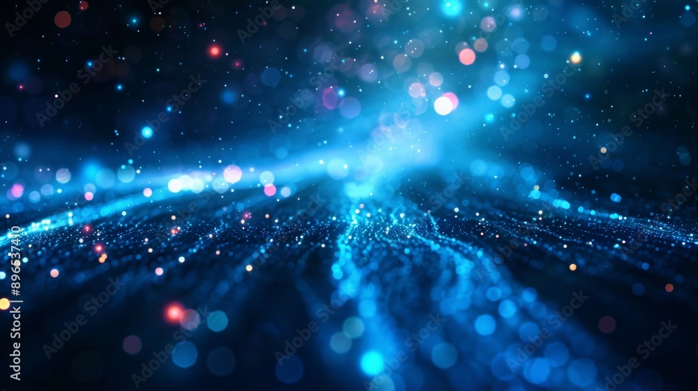 Poster abstract digital wave with abstract blue dot particle technology background