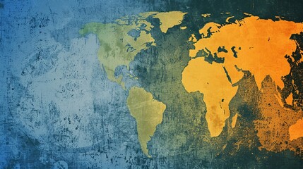 Grunge World Map Background.
