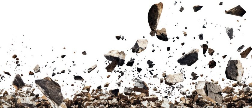 Abstract Falling Rock Debris on White Background