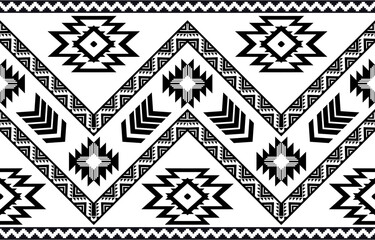 Aztec seamless geometric pattern for fabric, black and white.