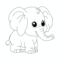 Cute Cartoon Baby Elephant For Kids Coloring Page and T-Shirt.