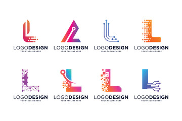 Letter L tech logo design. Digital, connection, and science logo concept