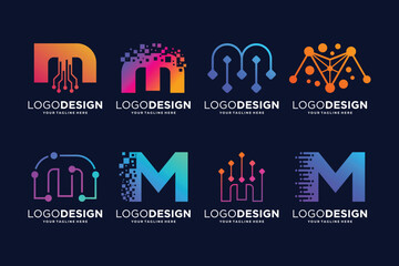 Letter M tech logo design. Digital, connection, and science logo concept