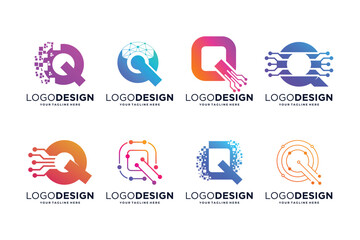 Letter Q tech logo design. Digital, connection, and science logo concept