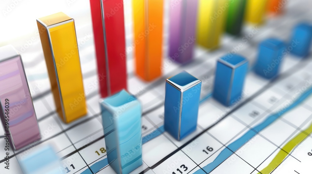 Poster a high-resolution image of a bar graph with increasing revenue lines.