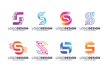 Letter S tech logo design. Digital, connection, and science logo concept