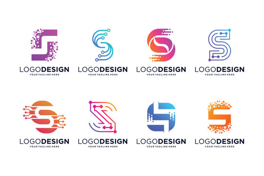 Letter S tech logo design. Digital, connection, and science logo concept